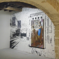 pintura pástica sobre pared, banderolas y acrílico sobre tela. Galería Ferran Cano, Palma de Mallorca 2010